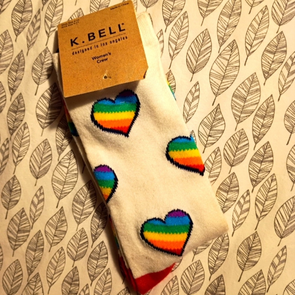 White Socks with Rainbow Hearts